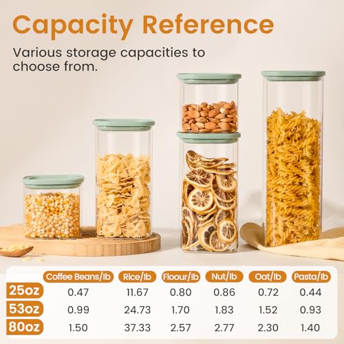 Glass Storage Jars with Lids (Square Green 5 Pcs)