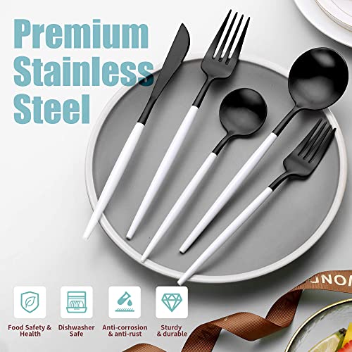 Matte Black White Silverware Set for 4 (Black White / 20 Pieces Set)