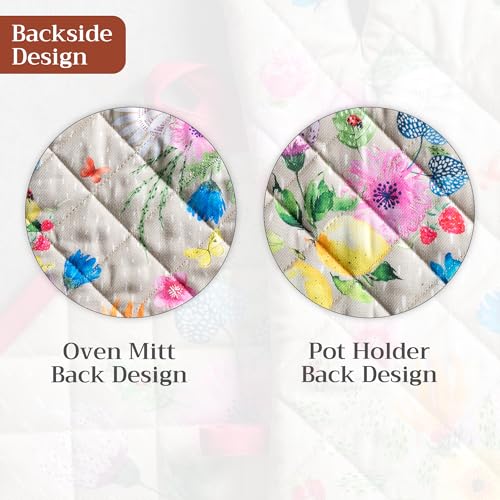 100% Cotton Oven Mitt & Pot Holder Set (105 - Jardin D'ete - Fog / 7.5" x 13" & 8" x 8" (Oven Mitt & Pot Holder))