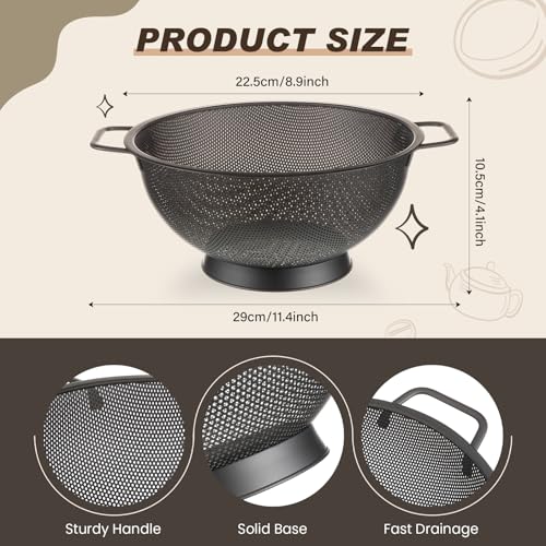 4 Quart Black Colander and 3 Metal Fine Mesh Strainer Set (4 Quart / Black)