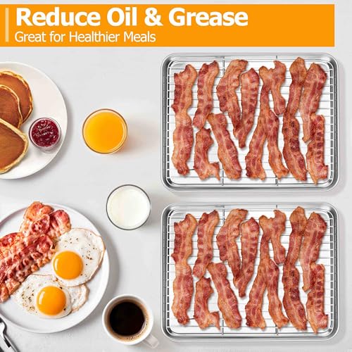 12x10 Inch Stainless Steel Quarter Sheet Pan with Cooling Rack Set (12.4x9.6x1)
