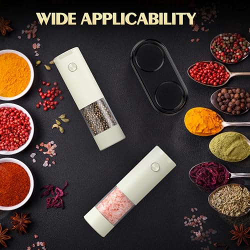 Salt and Pepper Grinder Set Electric Adjustable Coarseness Salt Pepper Grinder Shakers House Warming Gifts Automatic Battery Pepper Mill Shakers Gifts for Women Wedding Registry Must Haves (Cream Yellow)