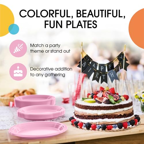 Exquisite Party Solids Sturdy Pink Plastic Plates 9" Party Plates 100 Pcs (9 inch / Pink)