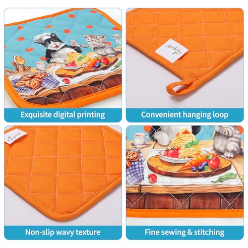 Cute Cat Oven Mitts and Pot Holders Set (Cat / Oven Mitt x1 & Pot Holder x1)