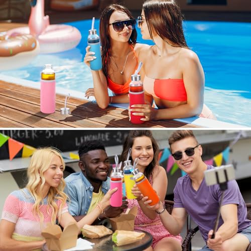 12 Pack Glass Water Bottles with Sleeves (Stylish / Colorful)