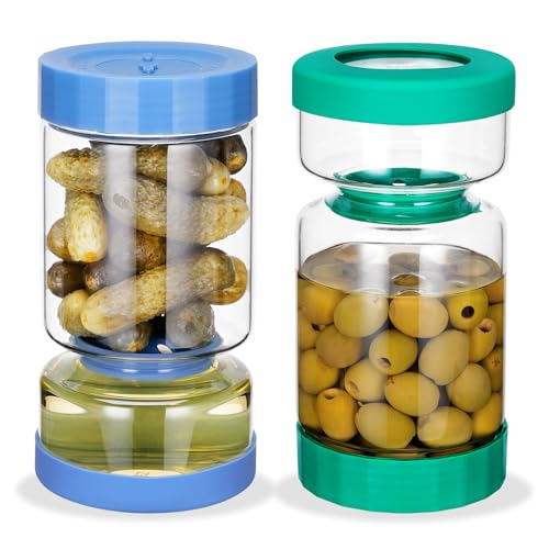 Pickle Jar with Strainer Flip (04-Lake Blue&Peacock Blue / 37oz 2pcs)