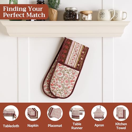 Double Oven Mitts 100% Cotton Double Oven Glove (051 - Reveillon Au Jardin / 7" x 35" (Double Oven Mitt))