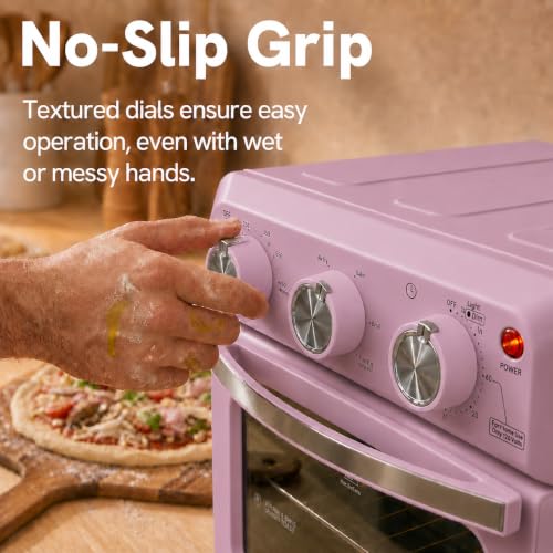 6-in-1 Retro Air Fryer Toaster Oven Combo, Compact 12.7 QT Small Countertop Convection Oven, Fits 9" Pizza & 4 Toast, Hexagon Hybrid Heating, Enamel Baking Pan Included, Pink Color (12.7-QT Classic Pink Color)