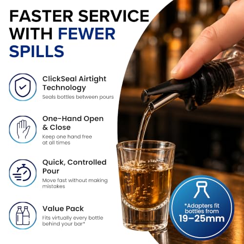 Liquor Bottle Pourers (Black 4pk + 2 Adapters)