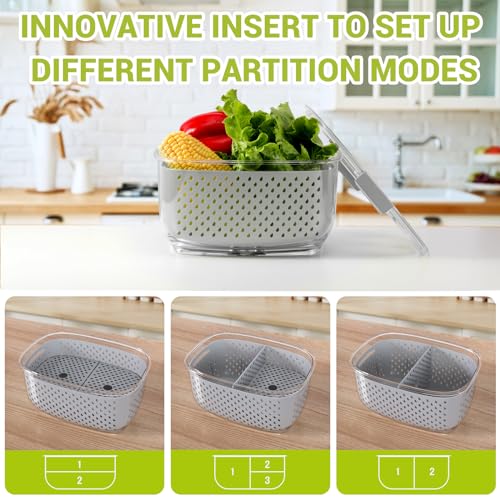 Fresh Produce Vegetable Fruit Storage Containers 3Piece Set (Grey Clear)