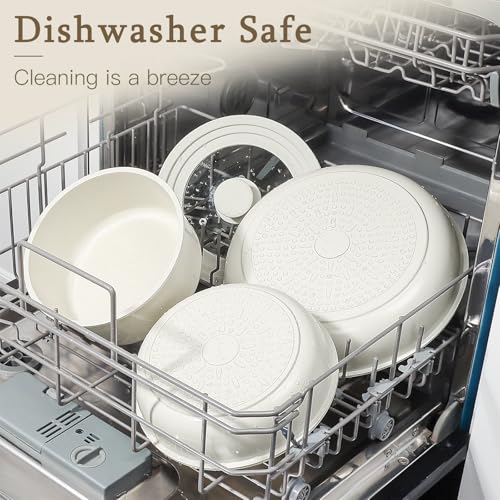 Ceramic Pots and Pans Set Non Stick (White / 15PCS 02)