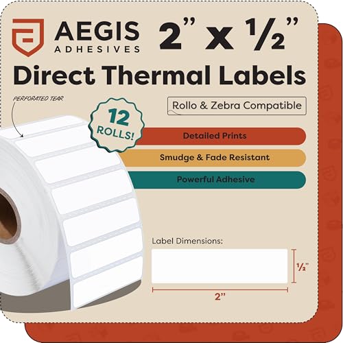 2" X 0.5" Direct Thermal Printer Labels (12 Count)