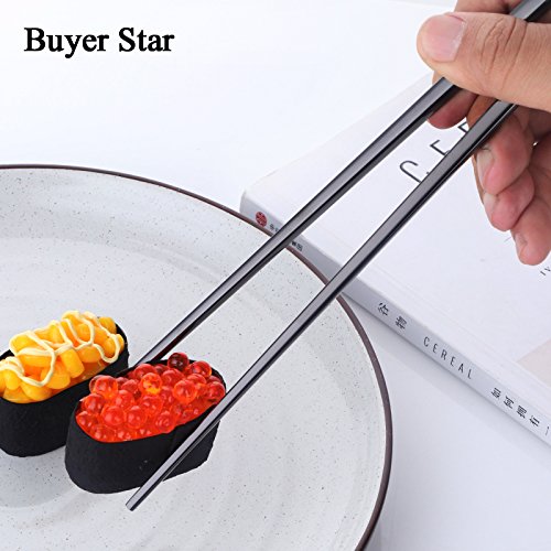5 Pair Stainless Steel Black Metal Reusable Chinese Square Chopsticks (Black)