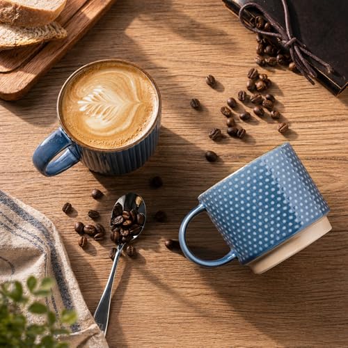 15 OZ Stackable Coffee Mugs Set of 4 (Moonlight Blue / 15 Ounces)