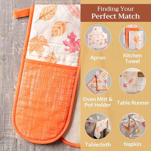 Double Oven Mitts 100% Cotton Double Oven Glove (103 - Colours of Autumn / 7" x 35" (Double Oven Mitt))