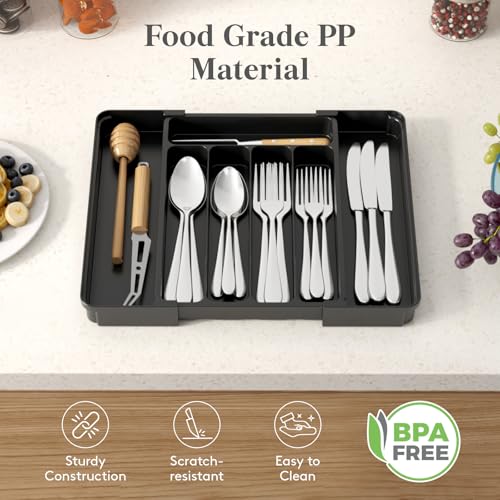 Silverware Organizer for Drawer (Black / Medium Slim(8.1-13.9''W x 11.3''D))