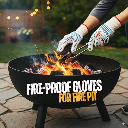 Grill Gloves Heat Proof for Men Grilling BBQ Heat Resistant Gloves (White & Blue / Short Cuff - Medium Palm)