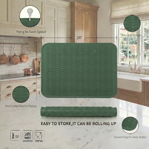 Silicone Dish Drying Mat for Multiple Usage (Green / 28"L x 18"W)