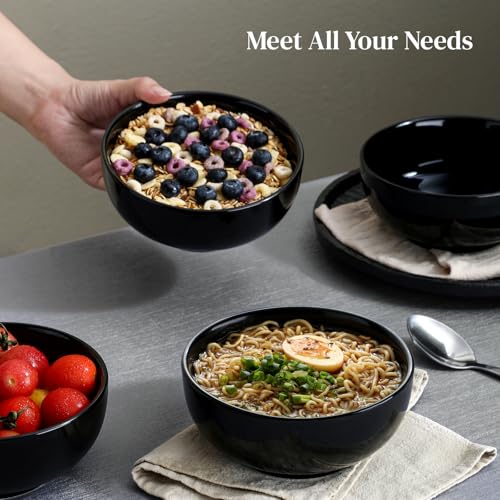 22 OZ Ceramic Soup Bowls & Cereal Bowls (22 OZ / Black)