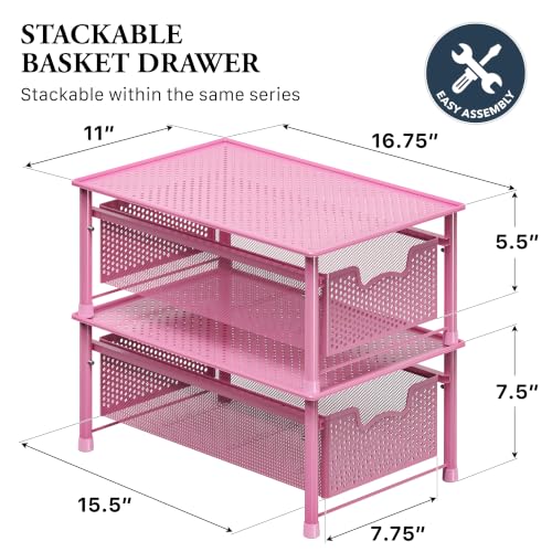 Stackable Cabinet Basket Drawer Organizer (1-Tier / Pink)