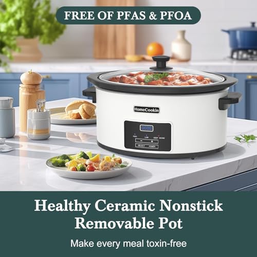 6 Quart Programmable Slow Cooker with Timer Keep Warm (6 Quarts / White)