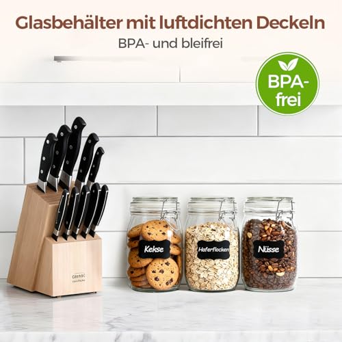 Glass Jars with Airtight Lids 34oz 3 Pack Pantry Storage Coffee (34oz*3)
