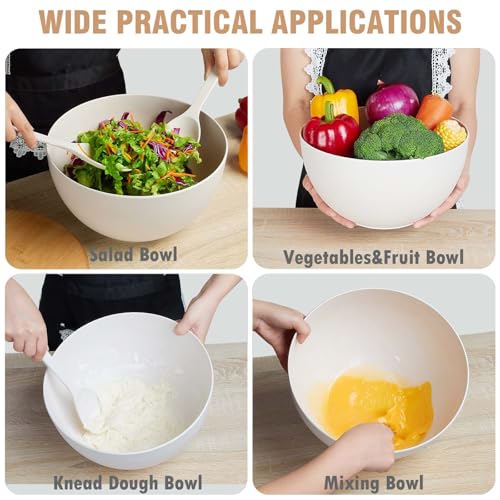 12.6" Extra Large Salad Serving Bowl Set with Wooden Lid&Utensils (12.6 inch / Matte White)