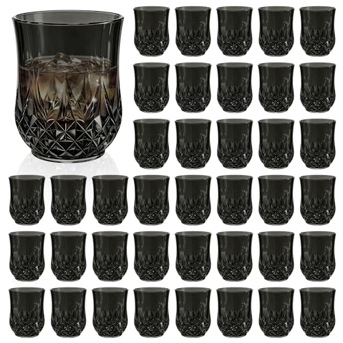 40 Pack Plastic Stemless Wine Glasses (Black)