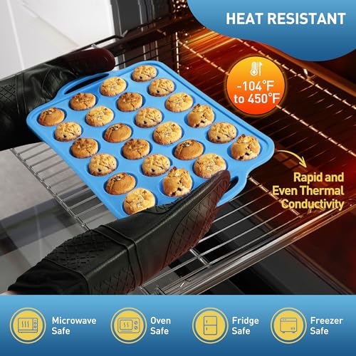 24 Cups Silicone Muffin Pan with Metal Reinforced Frame Cupcake Tray Egg Mold Mama Mommy Mom Ever Christmas Xmas Birthday Law Step Stepmom Stepmother Who Have Everything Good Unique Useful Present (1pc: 24-Cup Mini / Blue)