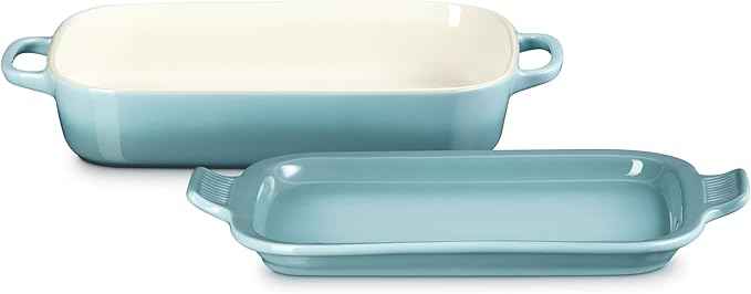 Le Creuset Stoneware Rectangular Dish with Platter Lid, 3 qt., Sea Salt