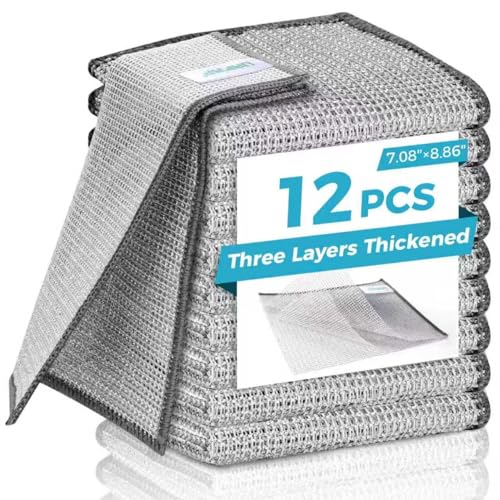 Non Scratch Wire Dishcloth (12pcs[three-laye] / 7.08x8.86-12Pack)