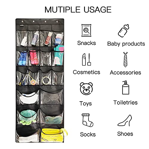 2 Pack Extra Large Hanging Over Door Shoe Organizers (B-Black&Clear)