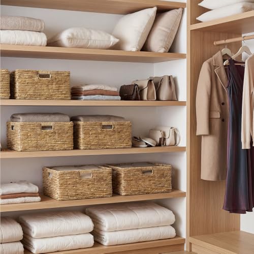 Extra Large Wicker Baskets for Storage (Natural (Water Hyacinth Roll) / 16½"L x 13"W x 7½"H)