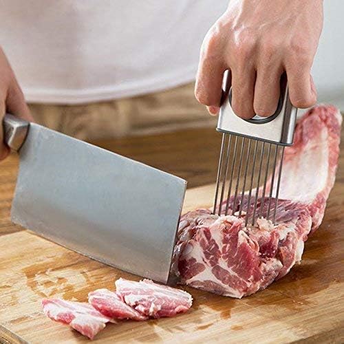 Stainless Steel Onion Cut Holder Slicer With 10 Even Prong Easy Hold Vegetable To Cut Tomato Lemon Potatoes And Loosen Meat Kitchen Tools (Silver)