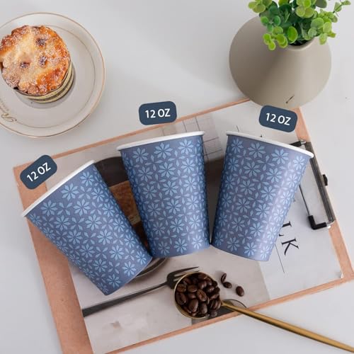 1000 Pack Paper Cups 12 oz Bulk Disposable Coffee Cups Navy Floral (Navy / 12 oz-1000)