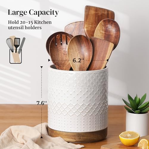 360° Rotating Extra Large Cooking Utensil Holder (White Embossed / 7.6 Inch)
