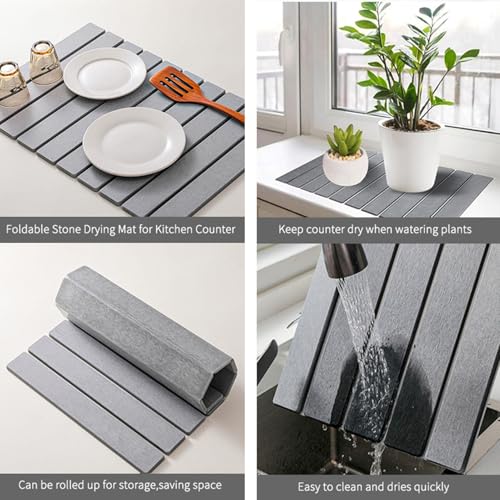 Stone Drying Mat for Kitchen Counter (Medium Gray B / 23.6" x 15.4")