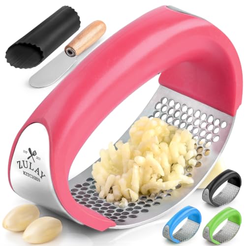 Stainless Steel Garlic Press Rocker Set (Salmon Pink)