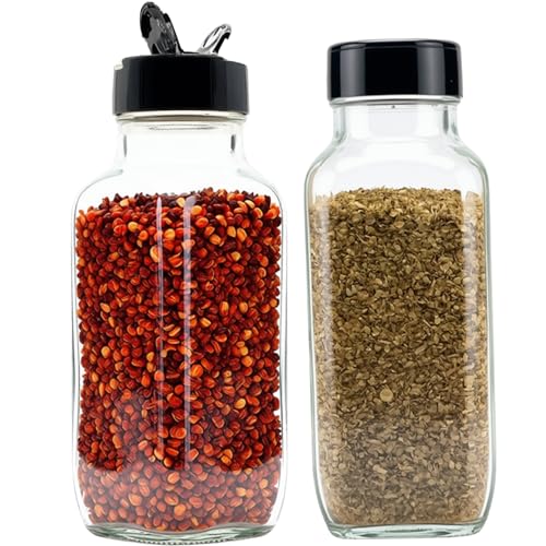 16oz Glass French Square Spice Shakers with Lids (French Square 16oz Black Set of 2)