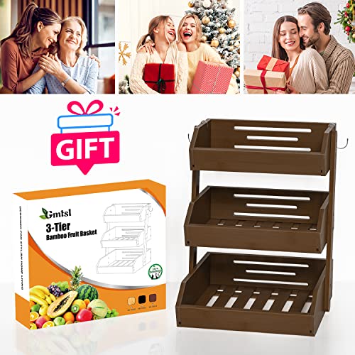 Bamboo Fruit Basket for Kitchen (3-Tier Walnut)