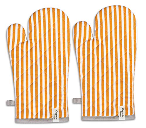 Cotton Oven Mitts Set of 1 with Hanging Loop Non (7x13 inches / Stripe Yellow)