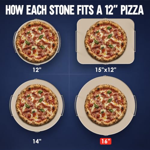 16 inch Pizza Stone for Oven and BBQ Grill with Handles