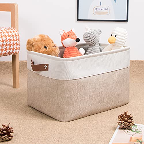 Fabric Storage Bins (White&Khaki / L-15"x11"x9.5")