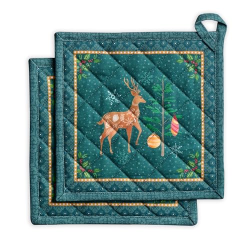 Pot Holders 100% Cotton Potholders (106 - Hygge Christmas / 8" x 8" (Pot Holder Pack of 2))
