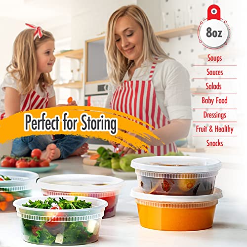 8oz-Deli Containers with Leakproof Lids-50 Pack BPA-Free Plastic Microwaveable Clear Food Storage Container Premium Heavy-Duty Quality, Freezer & Dishwasher Safe (8oz)