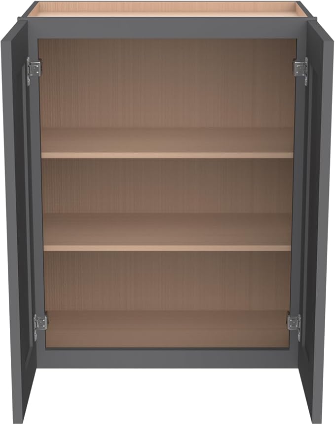 Wall-Mounted Cabinet – Solid Wood Shaker Style Medicine Cabinet with Adjustable Shelves & Soft-Close Doors for Bathroom, Kitchen, and Office Storage (Pebble Gray, 42" W x 12" D x 36" H)