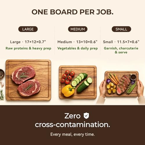 Acacia Cutting Board Set of 3 with Stand for Kitchen Prep