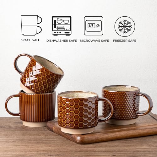 6 OZ Stackable Coffee Mugs Set of 4 (Caramel / 6 Ounces)