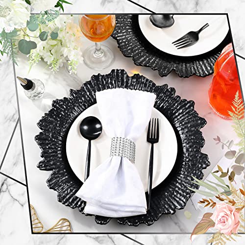 100 Pcs Black Charger Plates 13" Round Plastic Texture Wedding (Classic Style / Black)