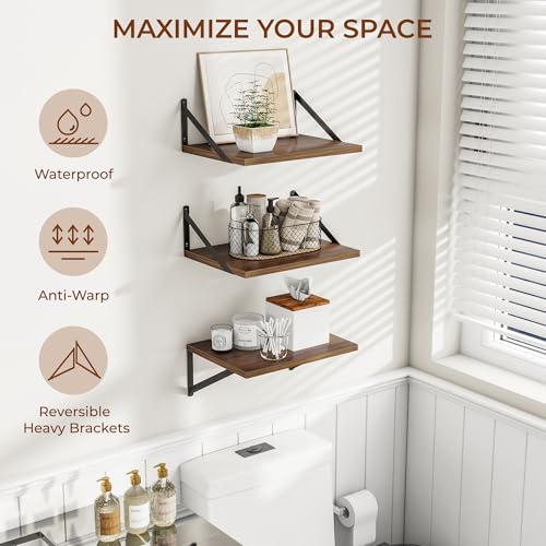 16W x 12D Deep Floating Shelves Set of 3 Walnut (Walnut With Black Metal Bracket / 16wx12dx5.8h)
